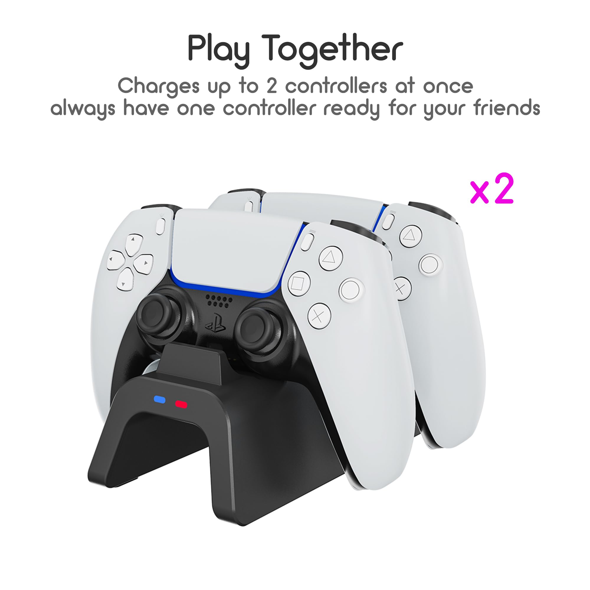 INNVO - Stacja ładująca PS5, ładowarka sterowników do Playstation 5 Dualsense, bezprzewodowa, 2 stacje ładujące z kablem USB C o długości 3 stóp, kolor czarny