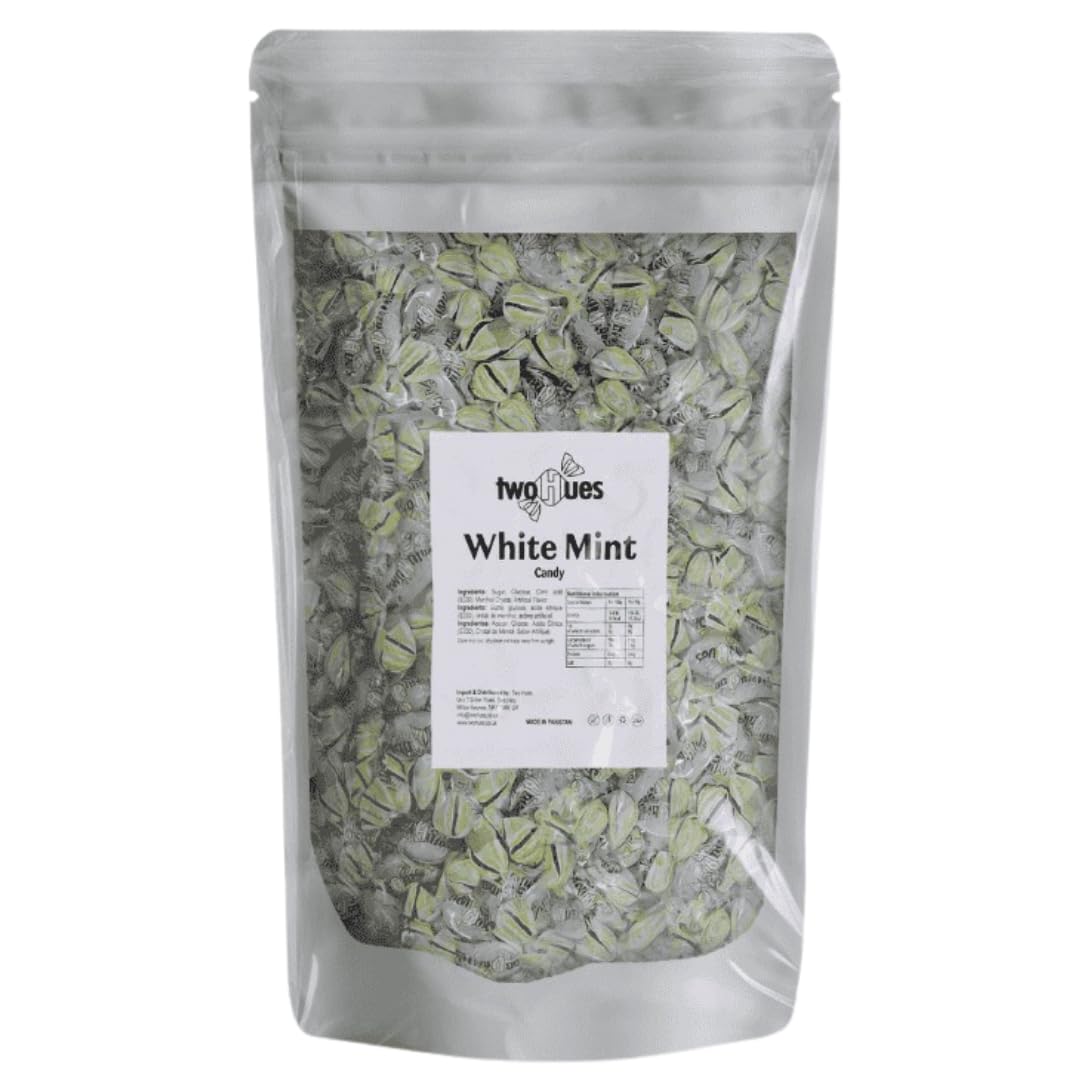 Two Hues | White Mint | HALAL | Vegetarian | Gluten FREE | Menthol & Eucalyptus | Hard Candy | White Mint Menthol & Eucalyptus | 1kg Pack | Pack of 1
