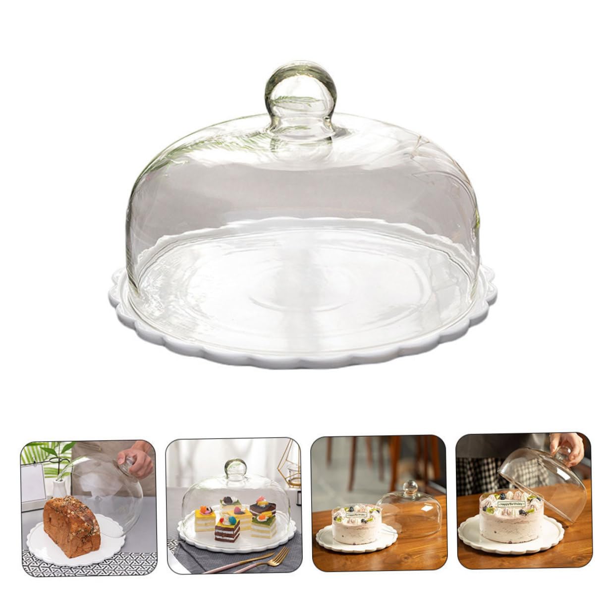 Cabilock 1 Juego Tapa De Cristal para Pasteles Cubierta De Pastel De Vidrio Plato De Pastel De Vidrio con Cúpula Cubierta De Cúpula De Postre Bandeja para Protector Cerámica Galleta