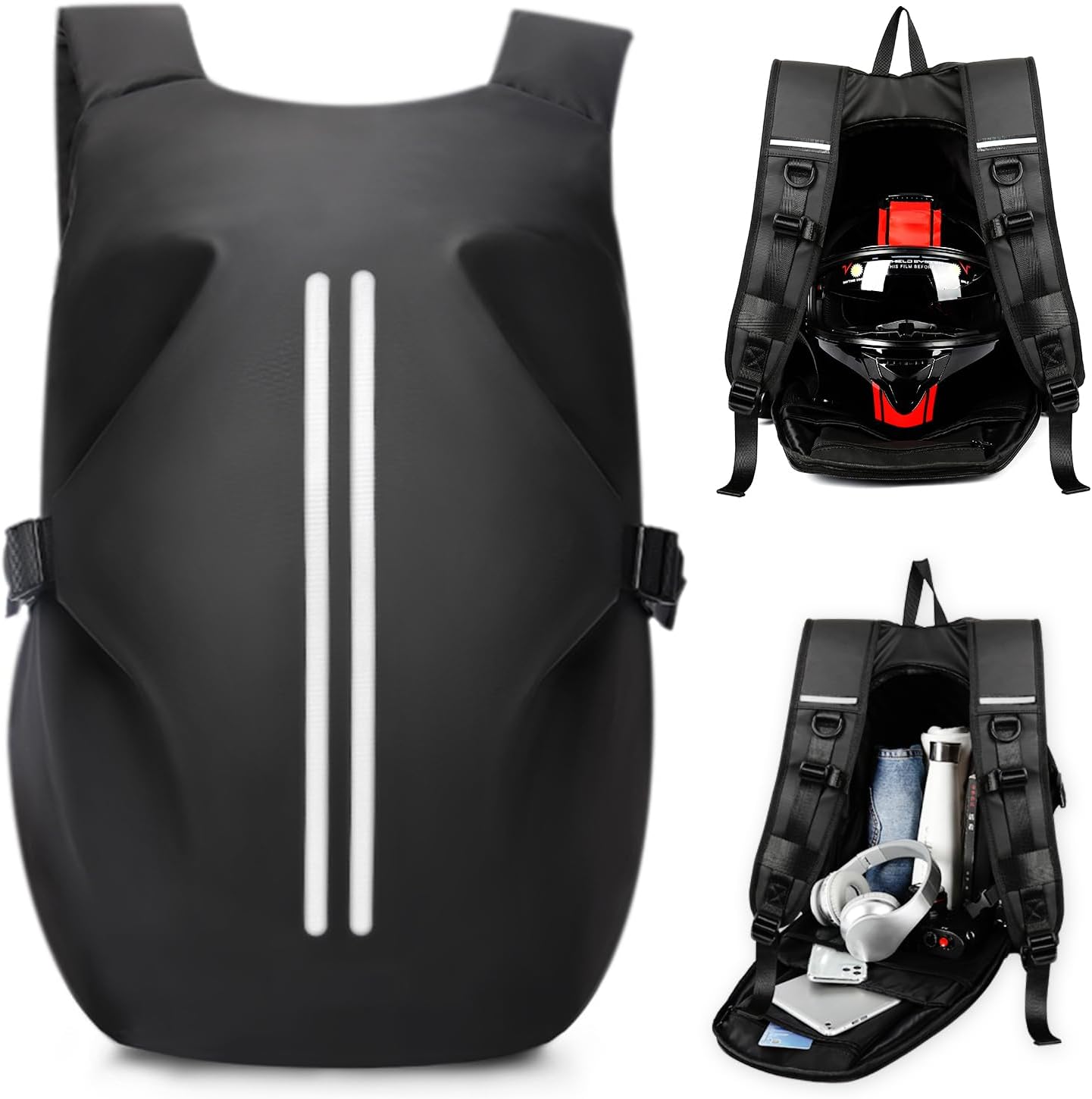 HYC00 Sacs à Dos de Moto pour Homme Femme étanche Sac à Dos pour Casque de Moto,Accessoires de Moto,Réfléchissant Sacs à dos Décontracté Sac à dos pour Casque de vélo Pour Formation Voyage,Noir Petit