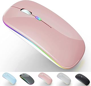 Bluetooth Mouse,Bluetooth Mouse for ipad LED Slim Dual Mode (Bluetooth 5.1 + USB) 2.4GHz Rechargeable Bluetooth Wireless Mouse for MacBook air/MacBook pro/Laptop/Computer (Rose Gold)