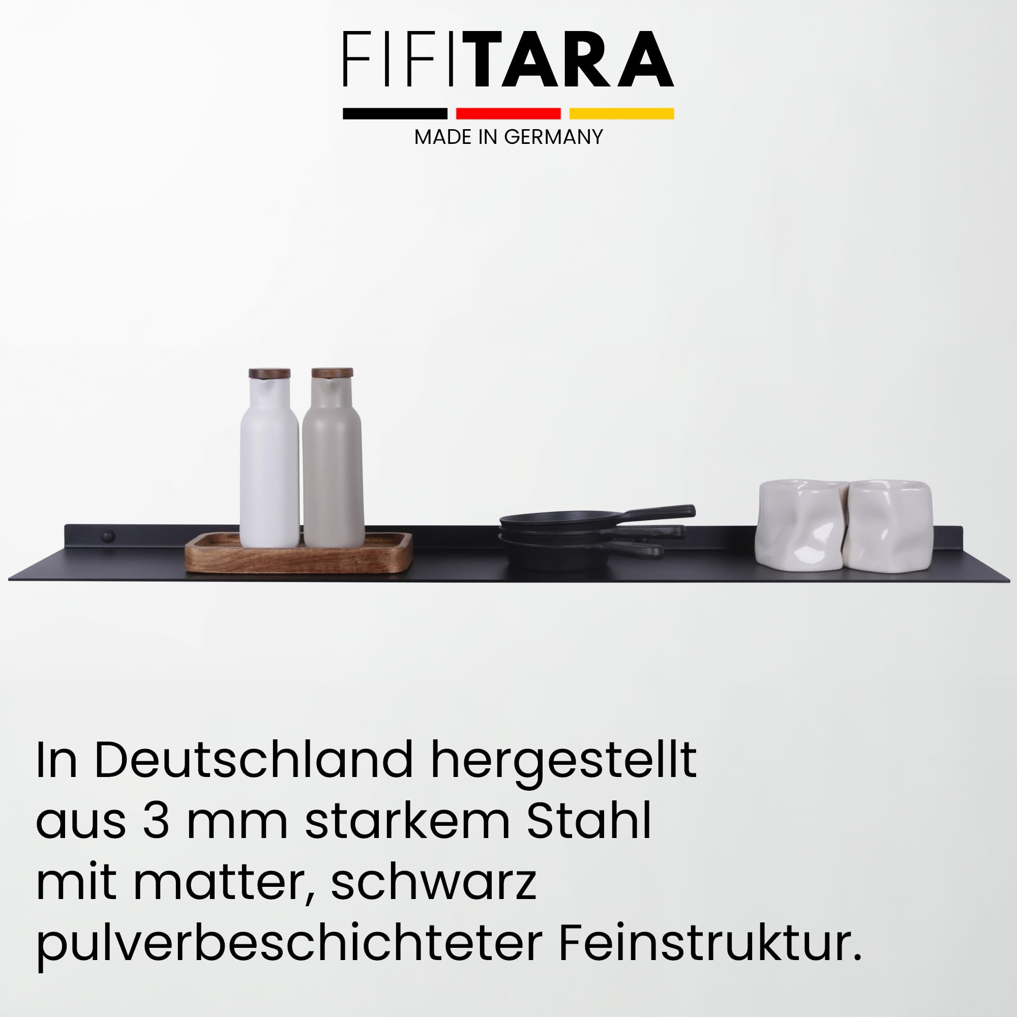 Wandregal Stahl 100 cm – Metallregal schwarz matt – Regal Wand 3 mm Dicke – Bücherregal – Küchenregal hängend – Schweberegal inkl. Dübel, Schrauben