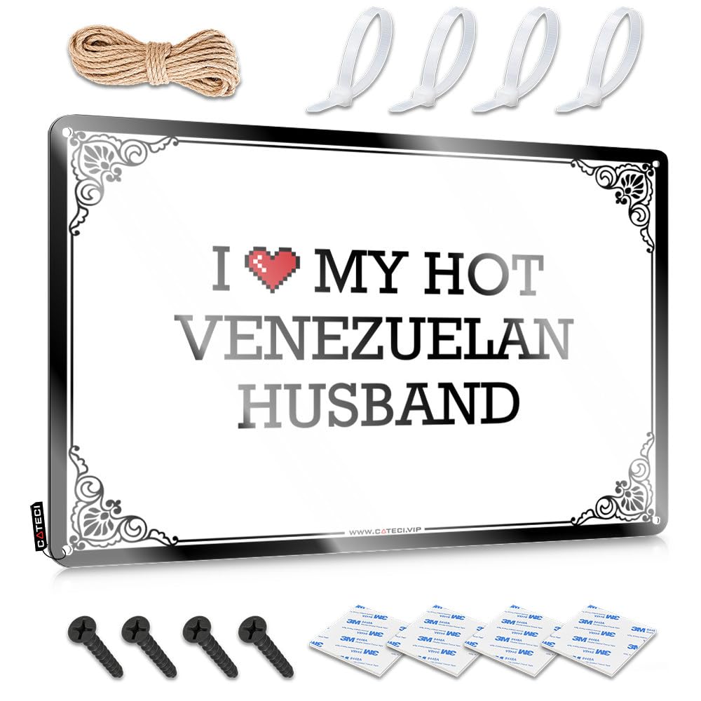 Large Fun Tin Metal Sign | I Love My Hot Venezuelan Husband Simple Decorative Wall Art Ready To Hang For Dressing(30X40CM)