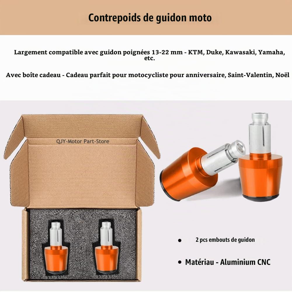Duke Embout De Guidon 22mm 7/8' Moto Poignée de Terminal pour Duke 125 250 390 790 Adv 1190 1290 (Orange)