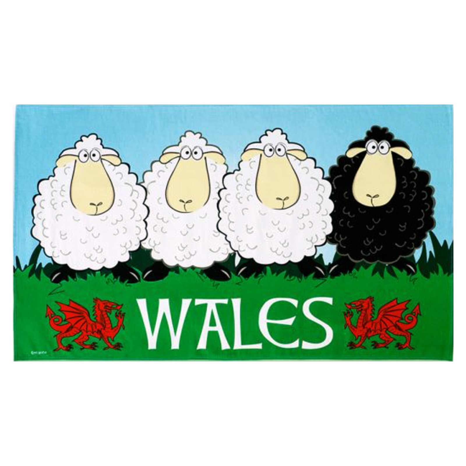 Elgate Multicolour Welsh Tea Towel Wales Black White Sheep Red Dragon Souvenir Novelty