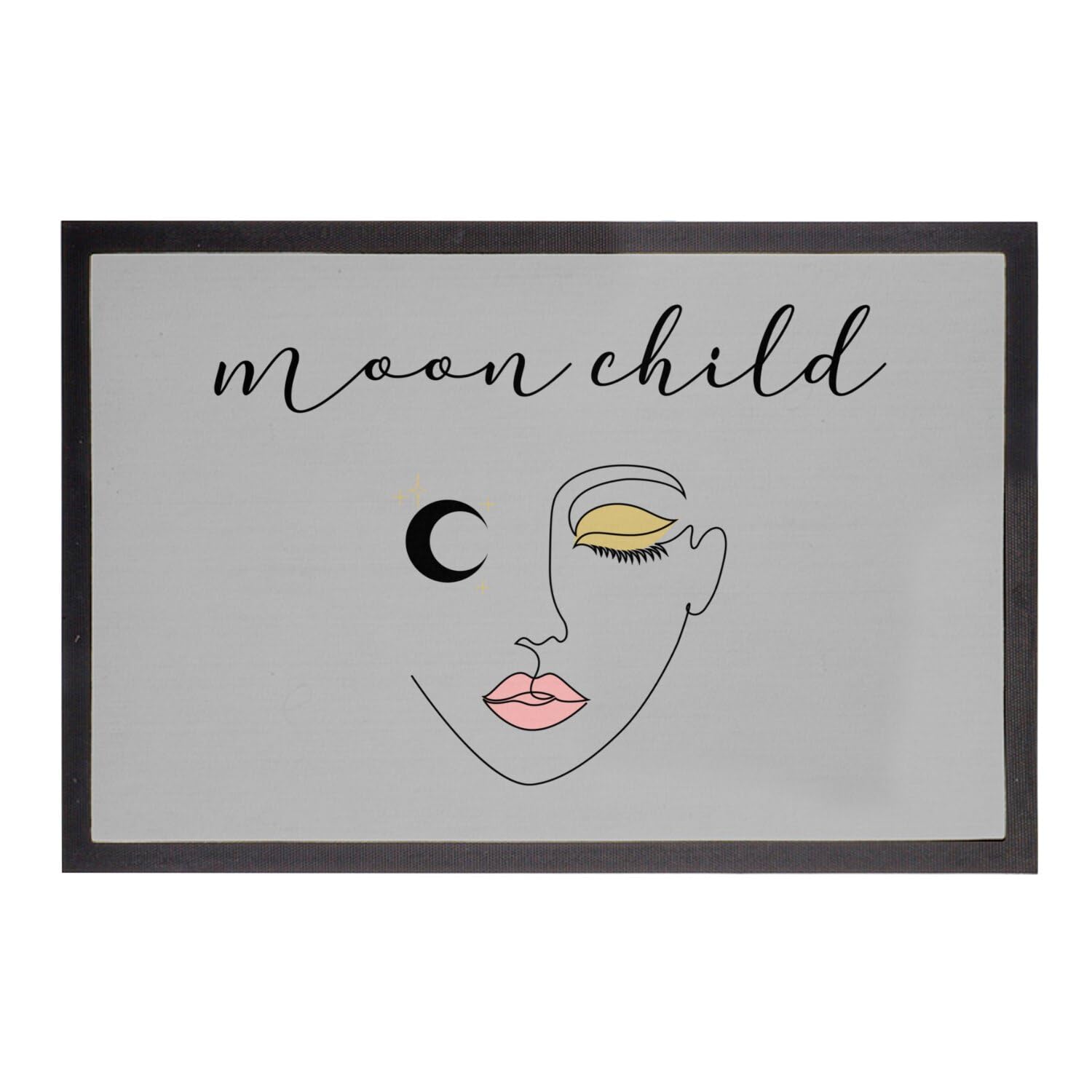 Paillasson gris Moon Child 75x50cm tapis entree line art minimaliste