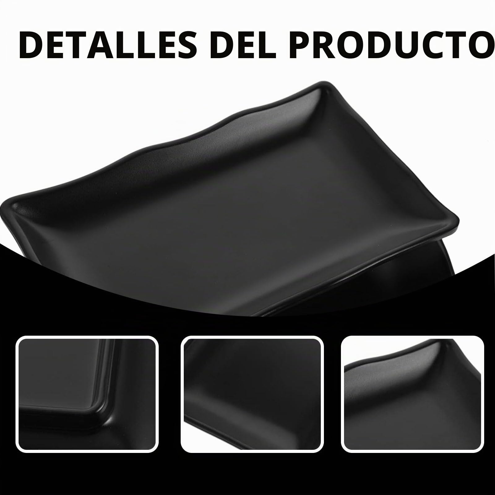 Juego de 6 bandejas rectangulares para servir – 20,7 x 12,8 x 2,7 cm – Platos para servir porcelana, reutilizables, para postres, entrantes, platos de ensalada, guarniciones de frutas