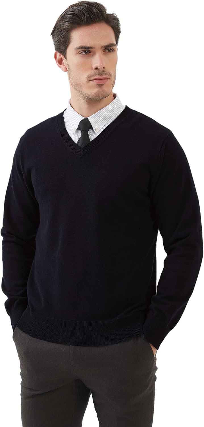 Kallspin Men's V Neck Sweater Pullover Regular Fit Pure Cotton Long Sleeve Lightweight Knit Casual Smart Layering - Image 7