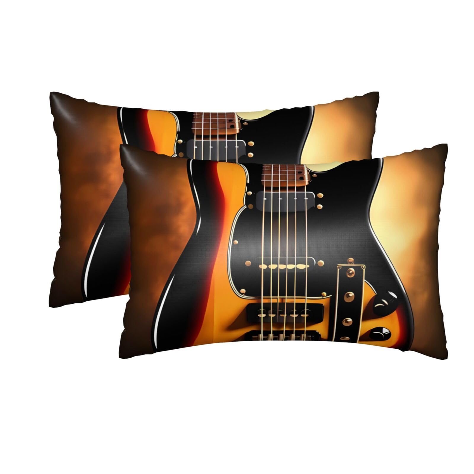 2 Pack Queen Silk Pillow Cases with Hidden Zipper, Luxury Soft Satin Pillow Covers for Hair and Skin, Instrumental Guitar Pillowcases 20"x30" Bed Pillow Protectors Cover for Sleeping Gifts