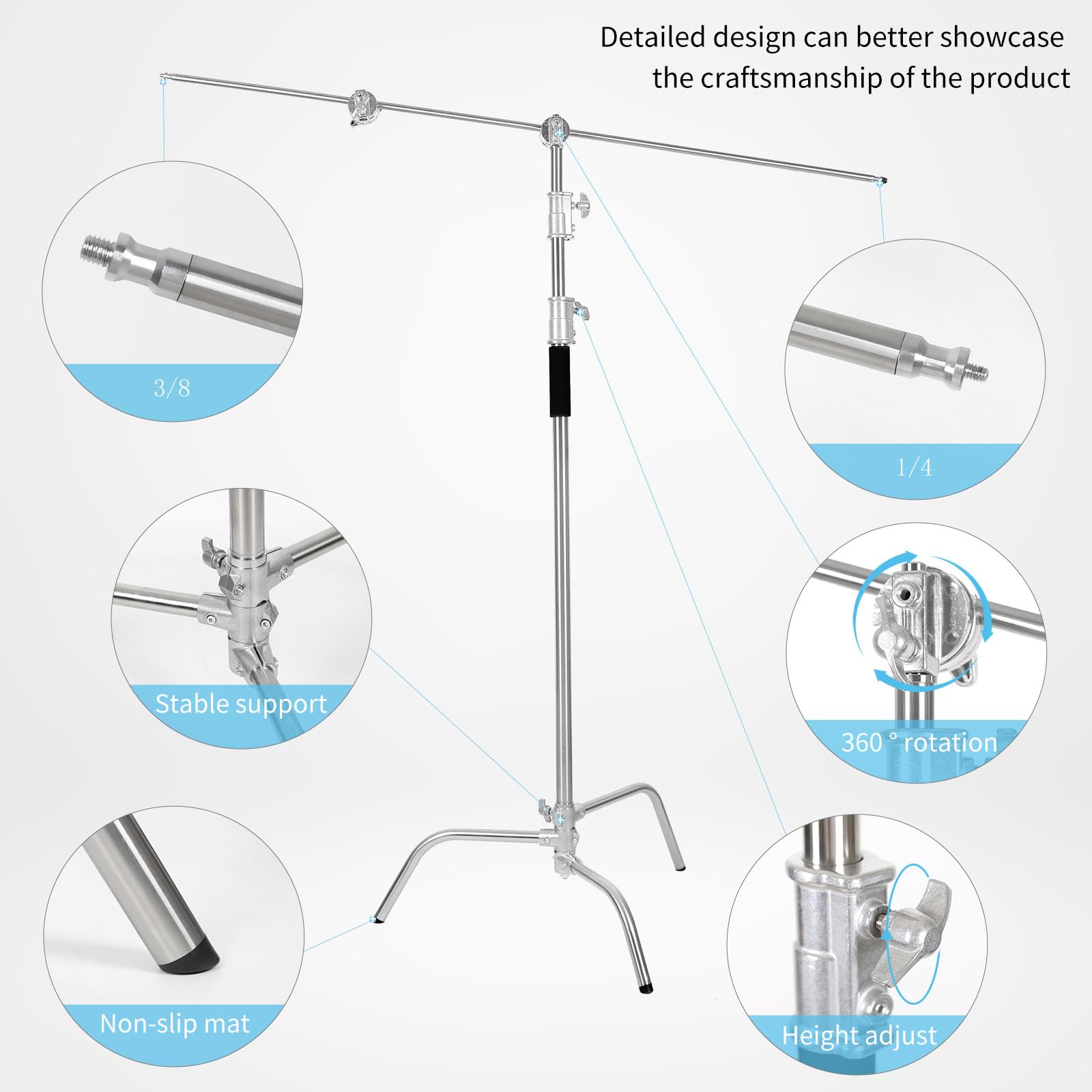 10.8ft/330cm Heavy Duty C Stand All-Metal Adjustable Century Stand With 4.2ft/128cm