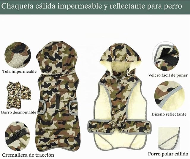 Foto 4 de 7 de Etechydra Impermeable Chaqueta Abrigada para Perros, Reflectante Abrigo para Perro con Sombrero Desmontable