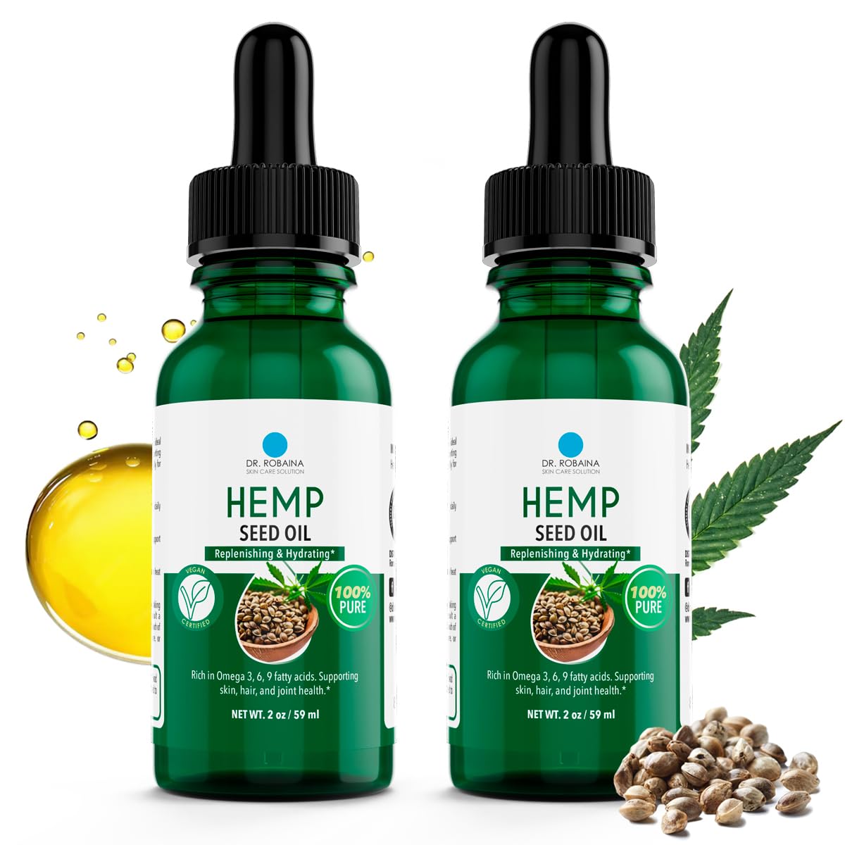 Dr. Robaina 100% Pure Hemp Seed Oil – Calming Relief for Massage, Better Sleep, and Deep Skin Hydration – Rich in Omega 3, 6, 9 – Made in USA