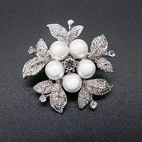 Image of Crystal Pearl Flower Brooches Pins Fashion Beautiful Created Rhinestone Floral Brooch Good Idea for Party Dance Wedding Banquet for Elegant Women Girl