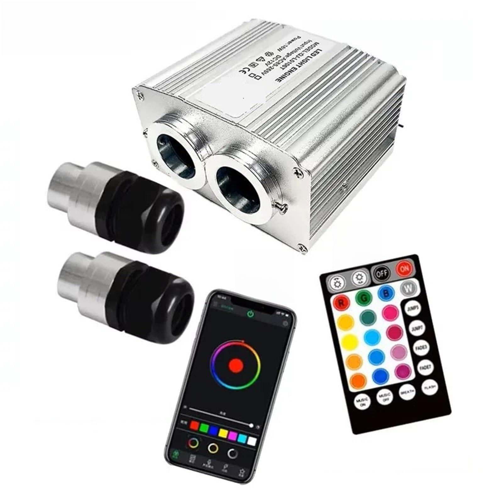 CUDTAPI LED Fiber Optic Light Engine APP Bluetooth Music Control Double Head 16W RGBW Twinkle LED Light Engine With Remote For Car Ceiling Star