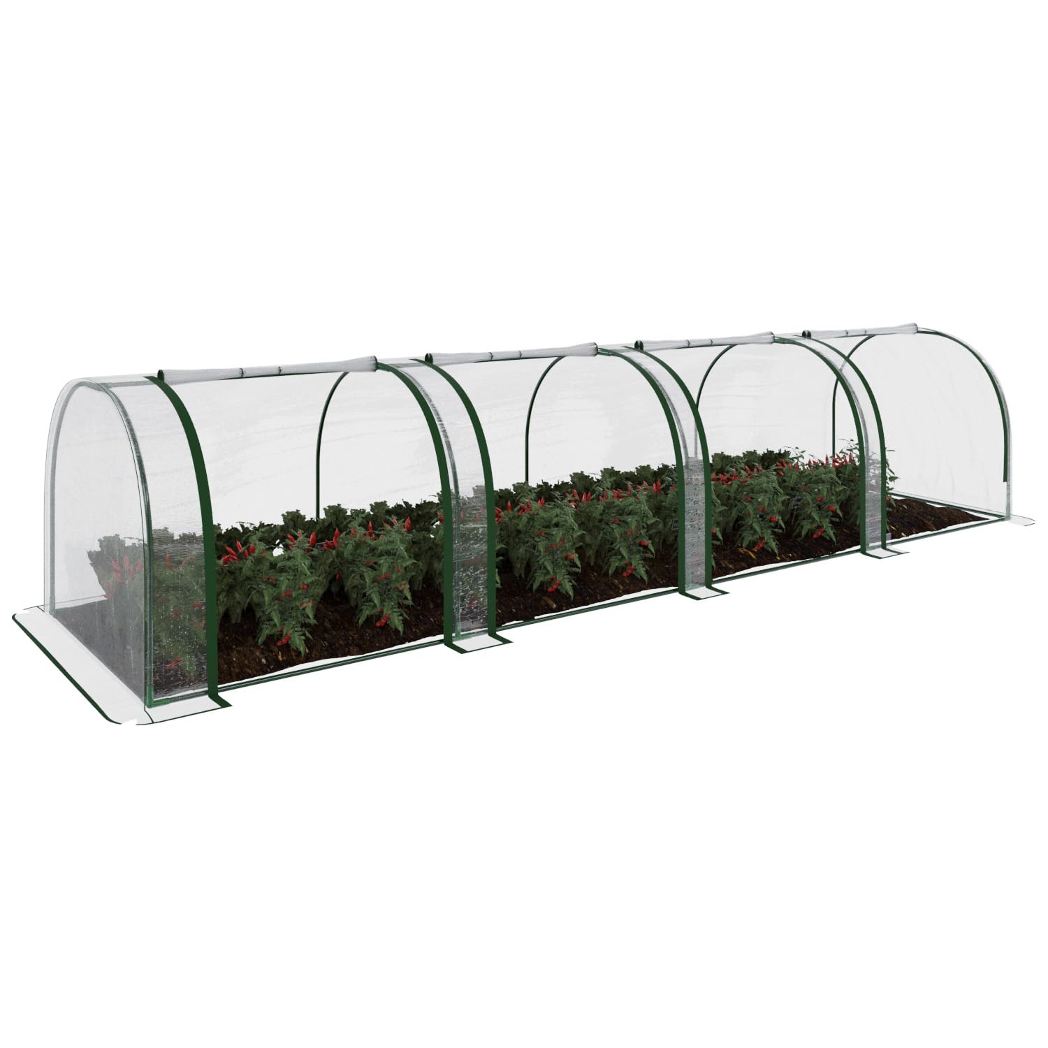 Serra A Tunnel in Acciaio Per Piante Fiori Orto Giardino Telo In PVC Trasparente Con 3 Porte Avvolgibili A Cerniera Protezione Piante Giardinaggio 295 x 100 x 80 Cm