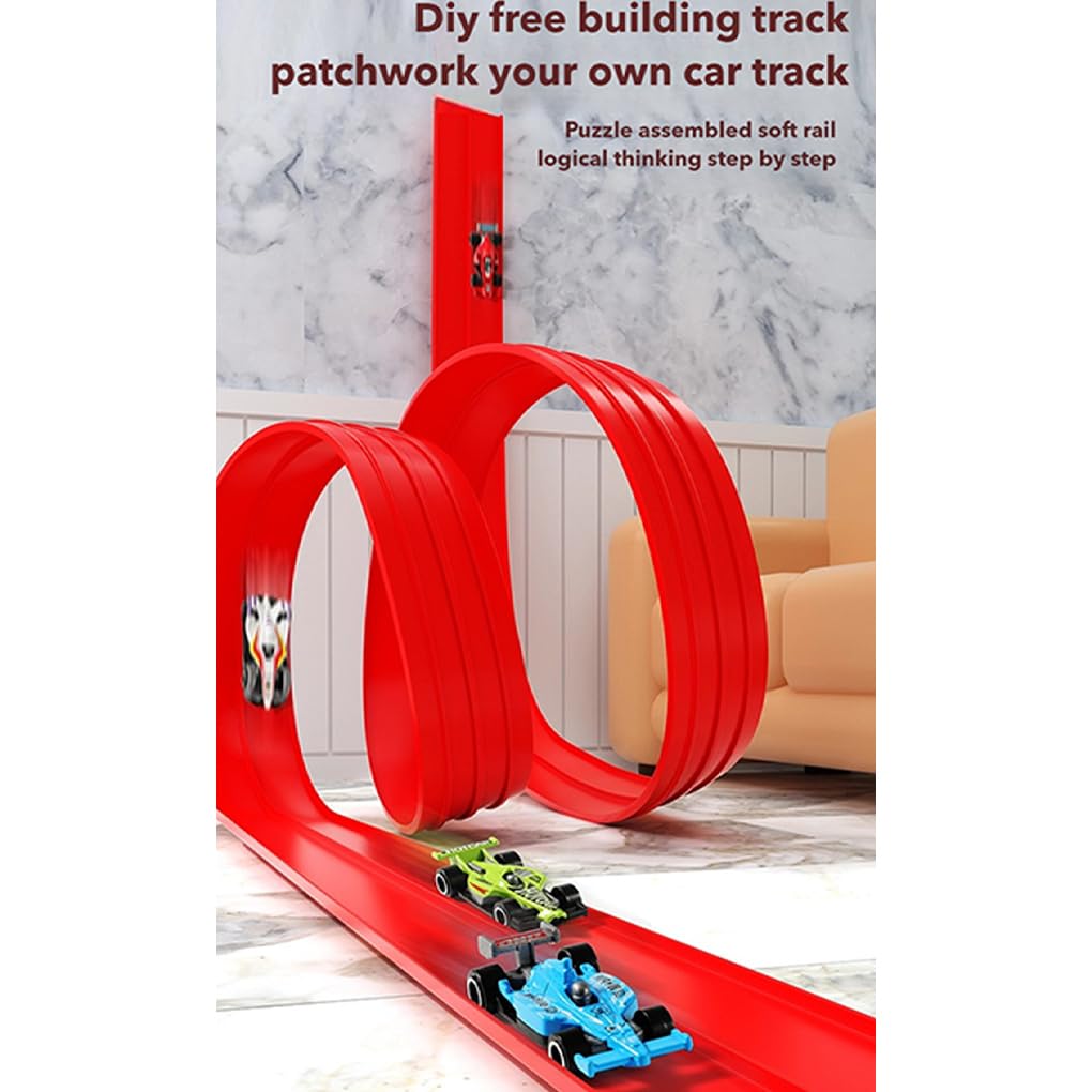 Pista flessibile con accessori per parco divertimenti | Pista da corsa arrotolabile facile da pulire, auto da corsa flessibile, resistente e robusta