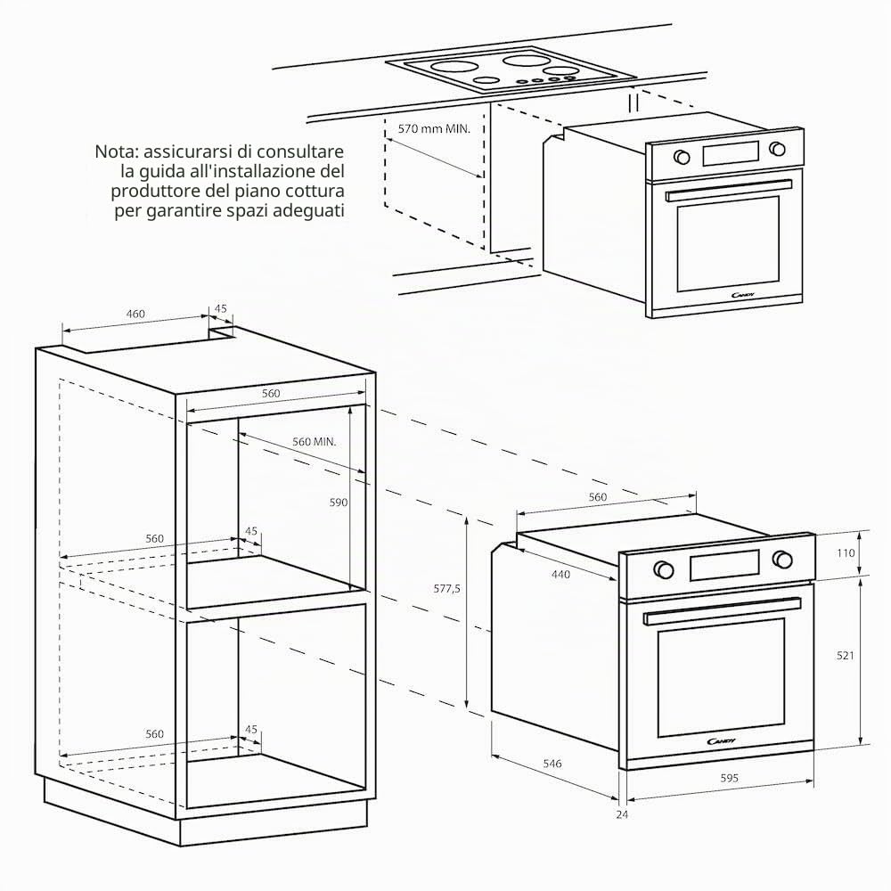 Candy Idea FIDCP N615 L, forno multifunzione, 65 l, 1 vassoio e 1 griglia, ventilatore radiale, pulizia acquattiva, convezione + ventilatore, 8 funzioni, comandi push&pull, porta doppia vetro, nero