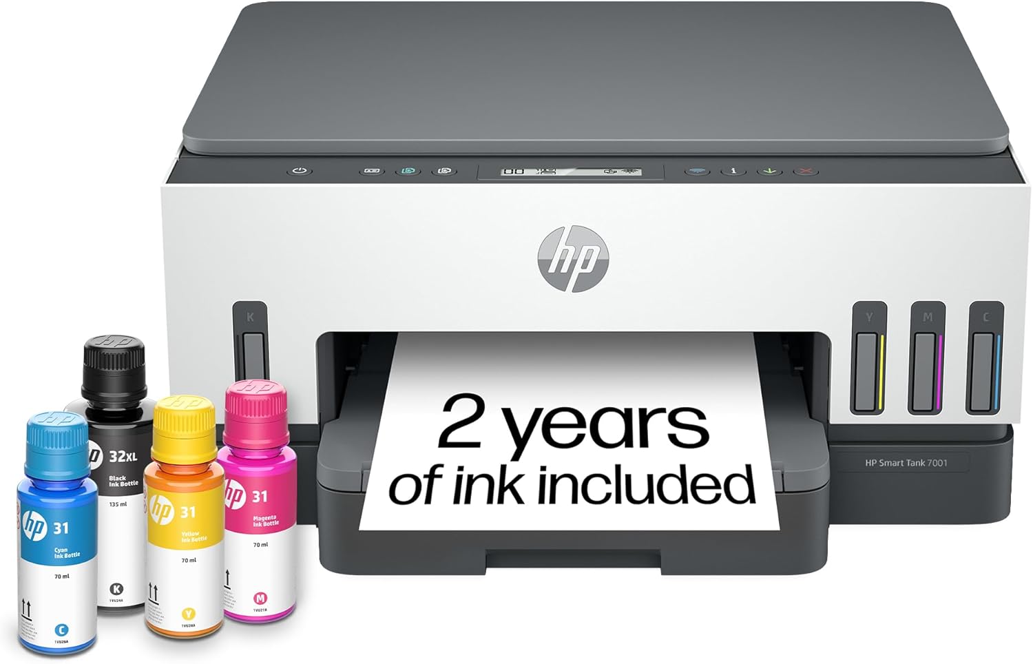 Product image of HP Smart Tank 7001 Wireless All-in-One Ink Tank Printer, Scanner, Copier with 2 years of ink included, Best-for-home office, Refillable, AI-enabled (28B49A)