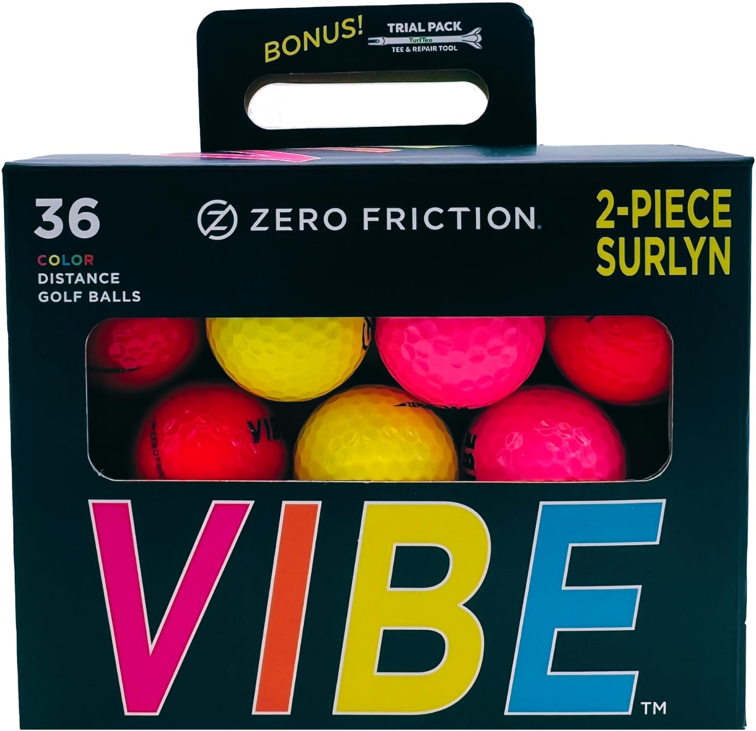 Zero Friction Vibe Colored Golf Balls - 36 Pack