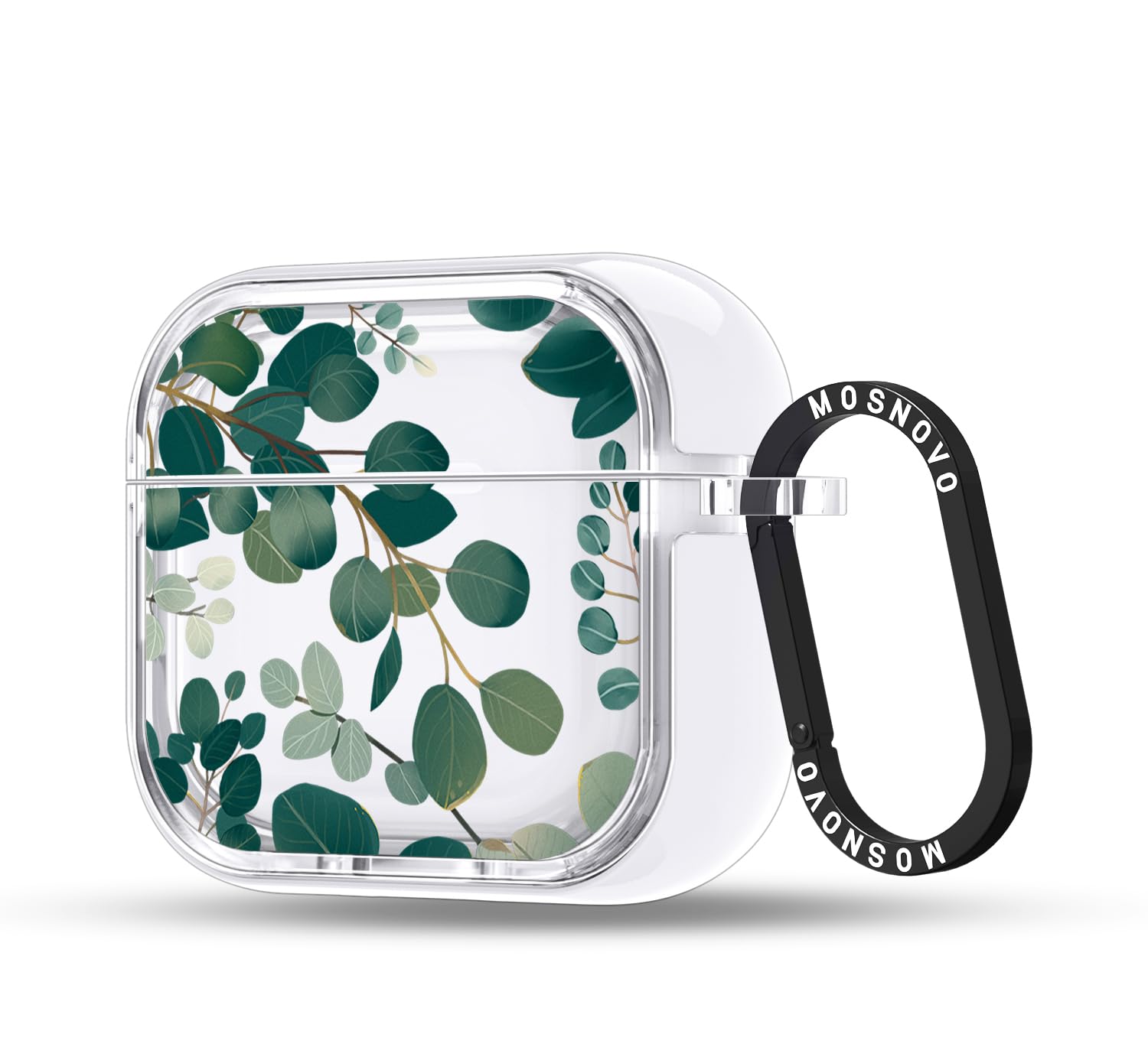 MOSNOVO Case for Airpods 4, Protective Clear Case with Shockproof Dual Layer Hard Luxe Metal Ring Designed for Airpods 4 Generation - Eucalyptus