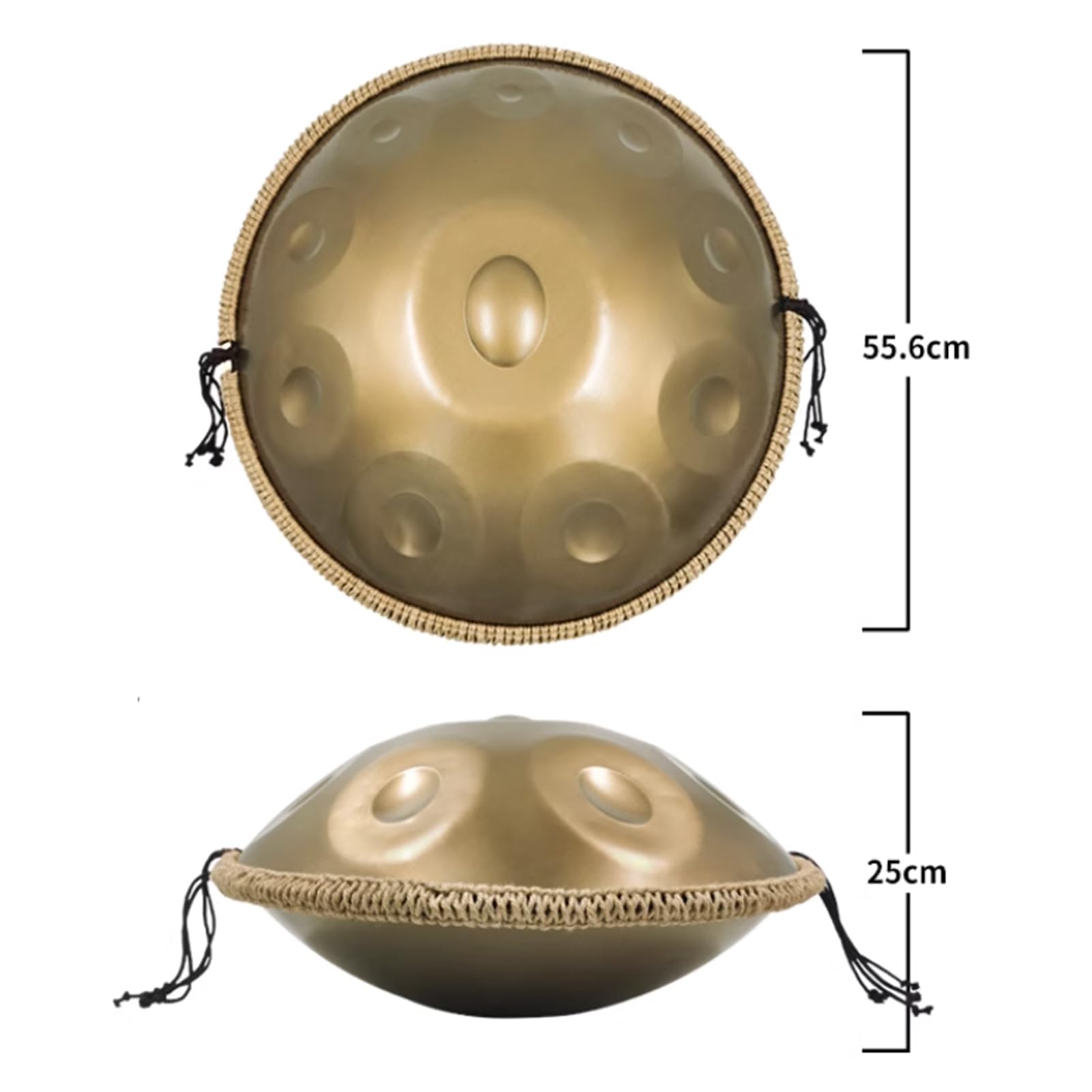 Tambores de Acero Handpan Instrumento Musical D Minor 9/10/11/17 Notas Tambor de Mano de Acero de 22 Pulgadas con Bolsa de handpan Suave/Mazo/Soporte de handpan/Paño Libre de Polvo
