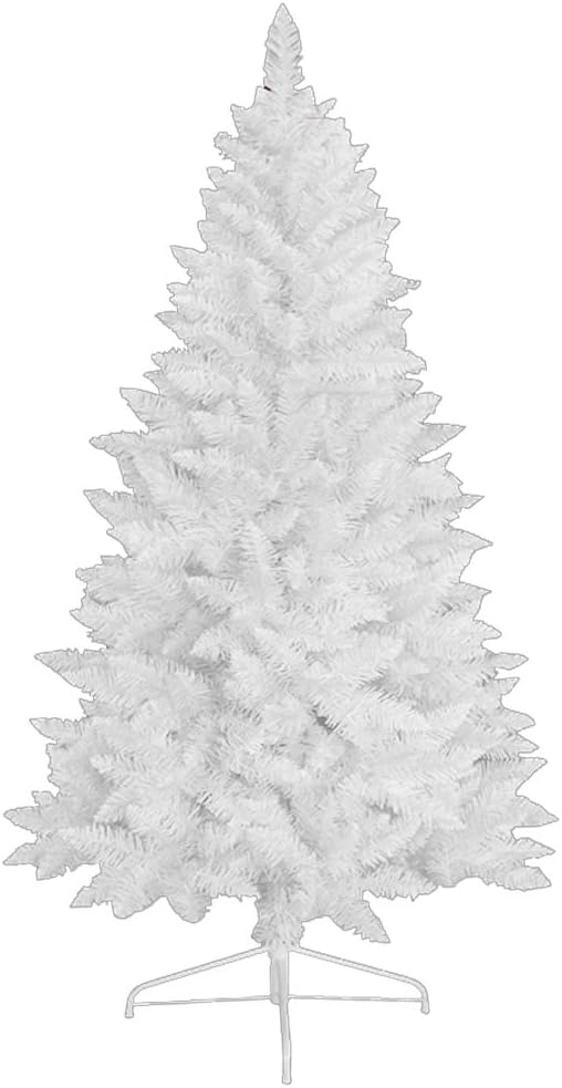 RS Trade decorative, white 210 cm-7 feet PVC artificial christmas tree, flame resistant, approx. 874 tips, with metal stand, quick and easy build up (hinge)