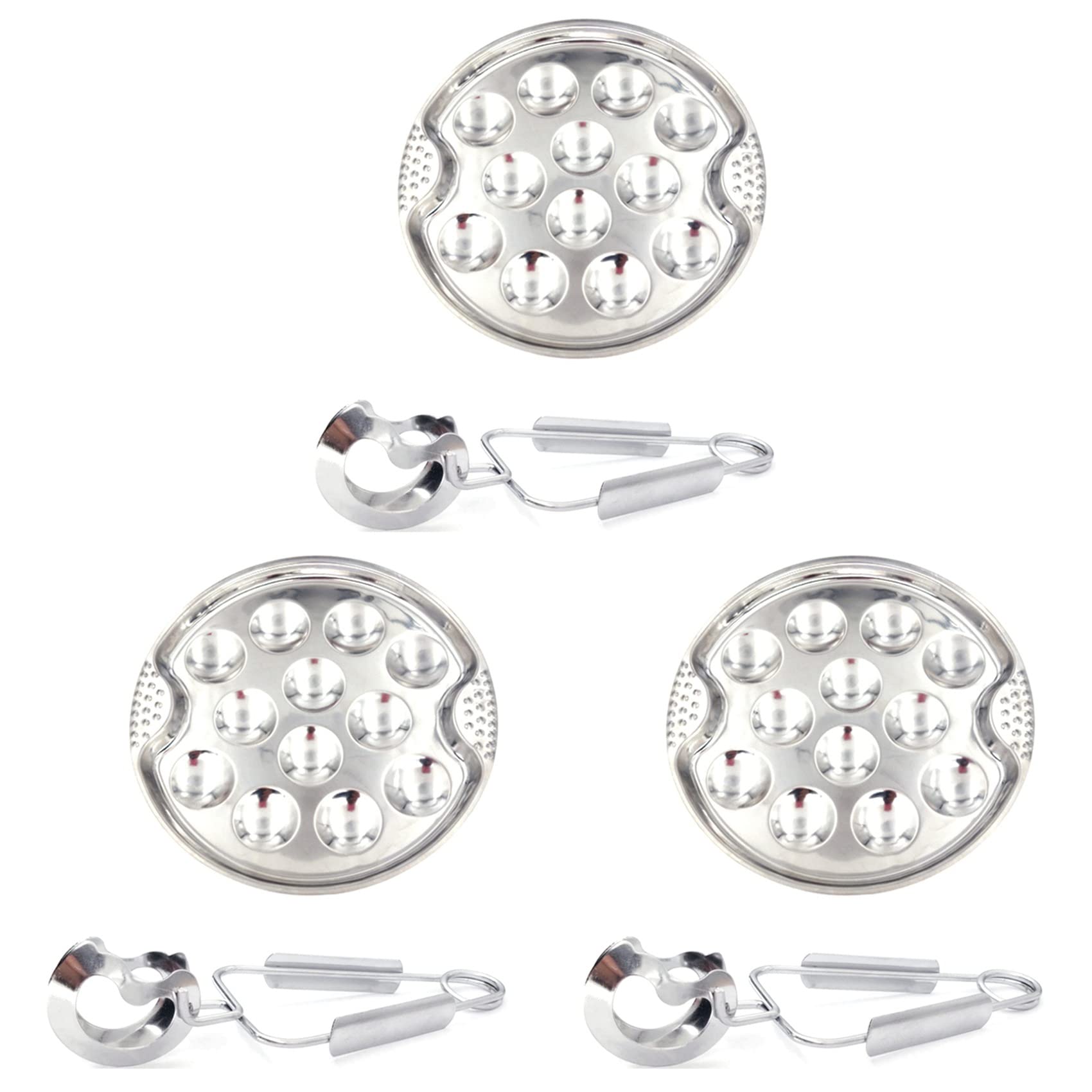 Hndhbfgrt 3 Set of Stainless Steel Snail Mushroom Escargot Plate with 12 Compartments Grilled Snail Tool 12 Grilled Conch Tray