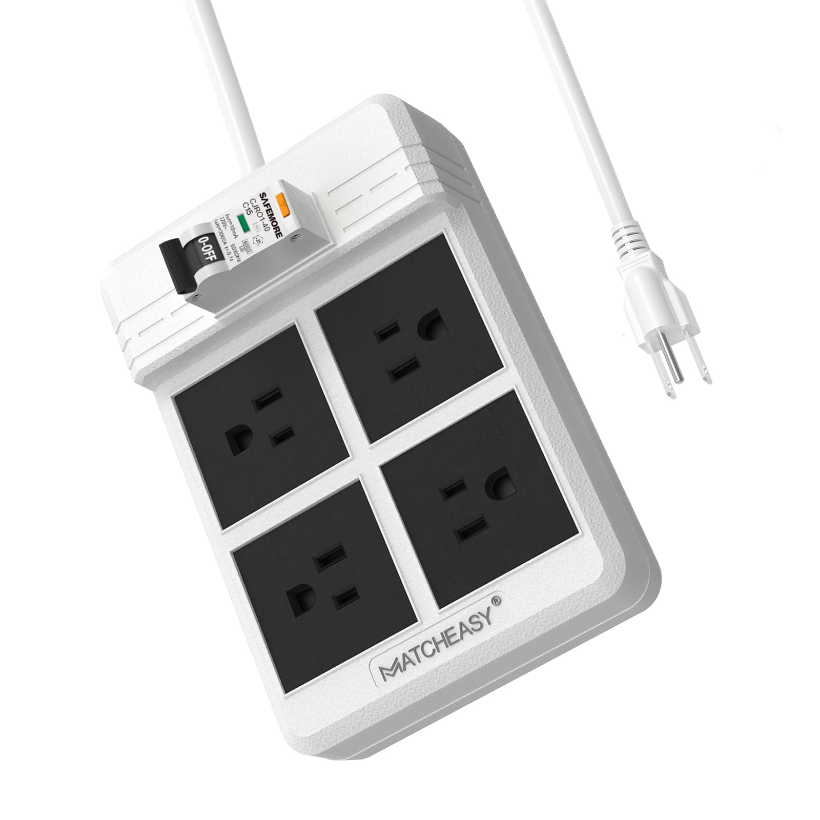 MATCHEASY GFCI Power Strip with 4 Outlets, 6.56 FT Heavy Duty Extension Cord, 15A/1875W, GFCI Extension Cord with 10mA RCBO Circuit Breaker for Home/