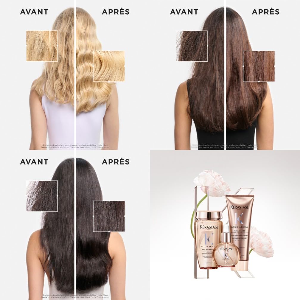 KÉRASTASE Gloss Absolu - Anti-Frizz Glaze Milk - Spray Disciplinant tout-en-1 - Acide Hyaluronique, Acide Glycolique et Rose Sauvage - Cheveux Longs et Sujets aux Frisottis