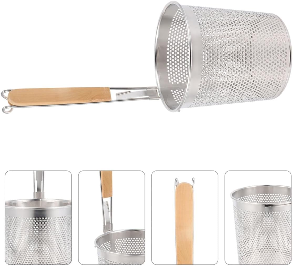 2pcs Stainless Steel Noodle Strainer Basket with Perforated Stackable Design for Cooking Spicy Hot Pot and Dumplings, Multifunctional Kitchen Colander for Easy Noodle Cooking