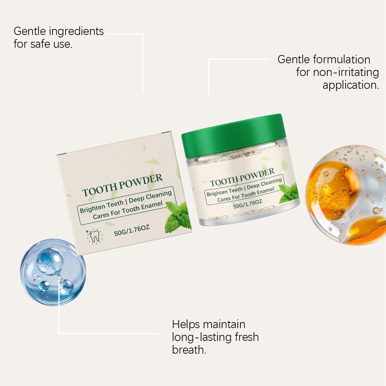 Polvere sbiancante denti, polvere di idrossiapatite denti sensibili, polveri dentali rimineralizzanti uno smalto sicuro, polveri dentifricio rinforzanti smalto,cura orale dentale menta 50g (8pcs)