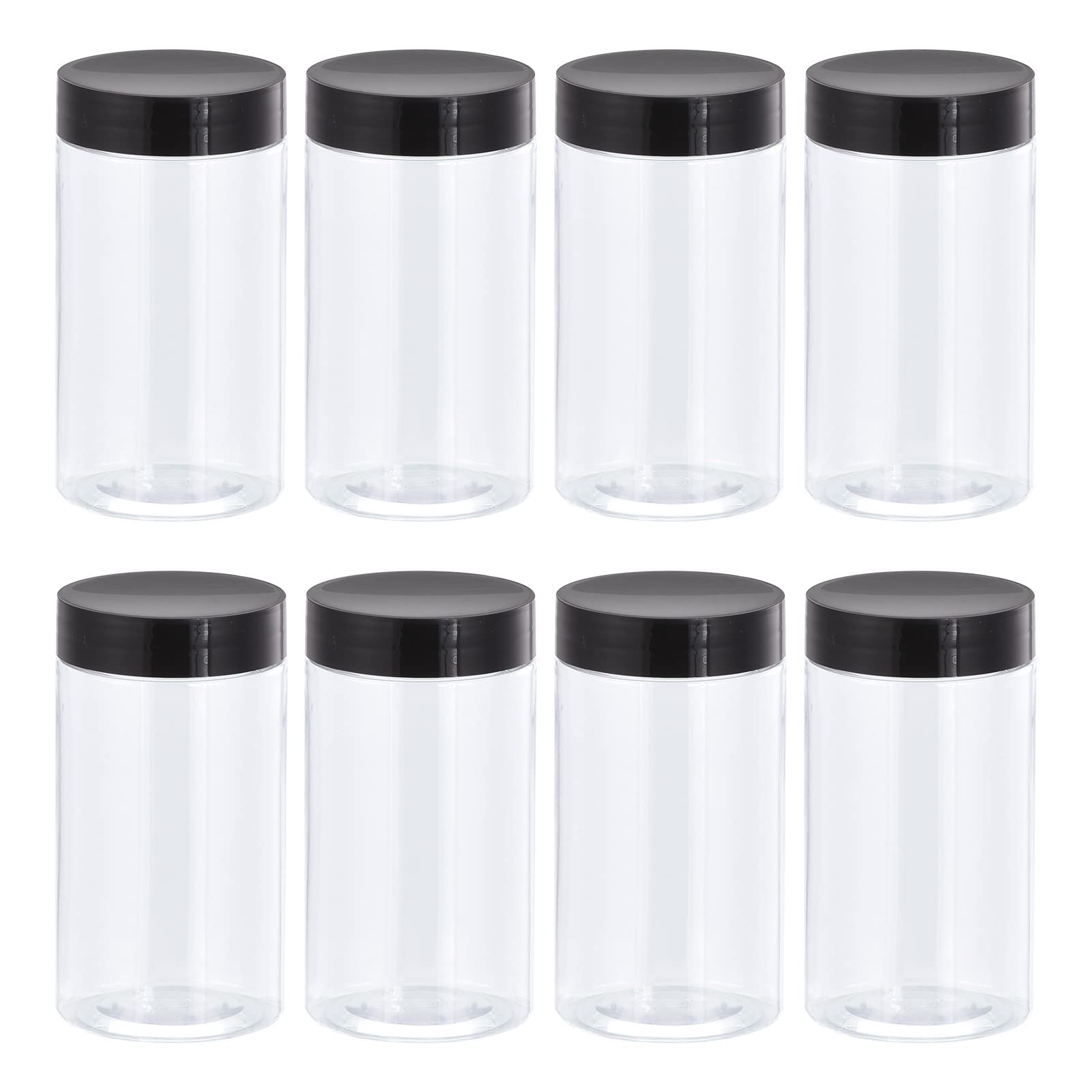 sourcing map Pots Ronds Plastique avec Noir Vis Haut Couvercle, 8oz/ 250ml Large Ouverture Transparent Conteneurs Vides pour Stockage, Organisation, 12Pcs