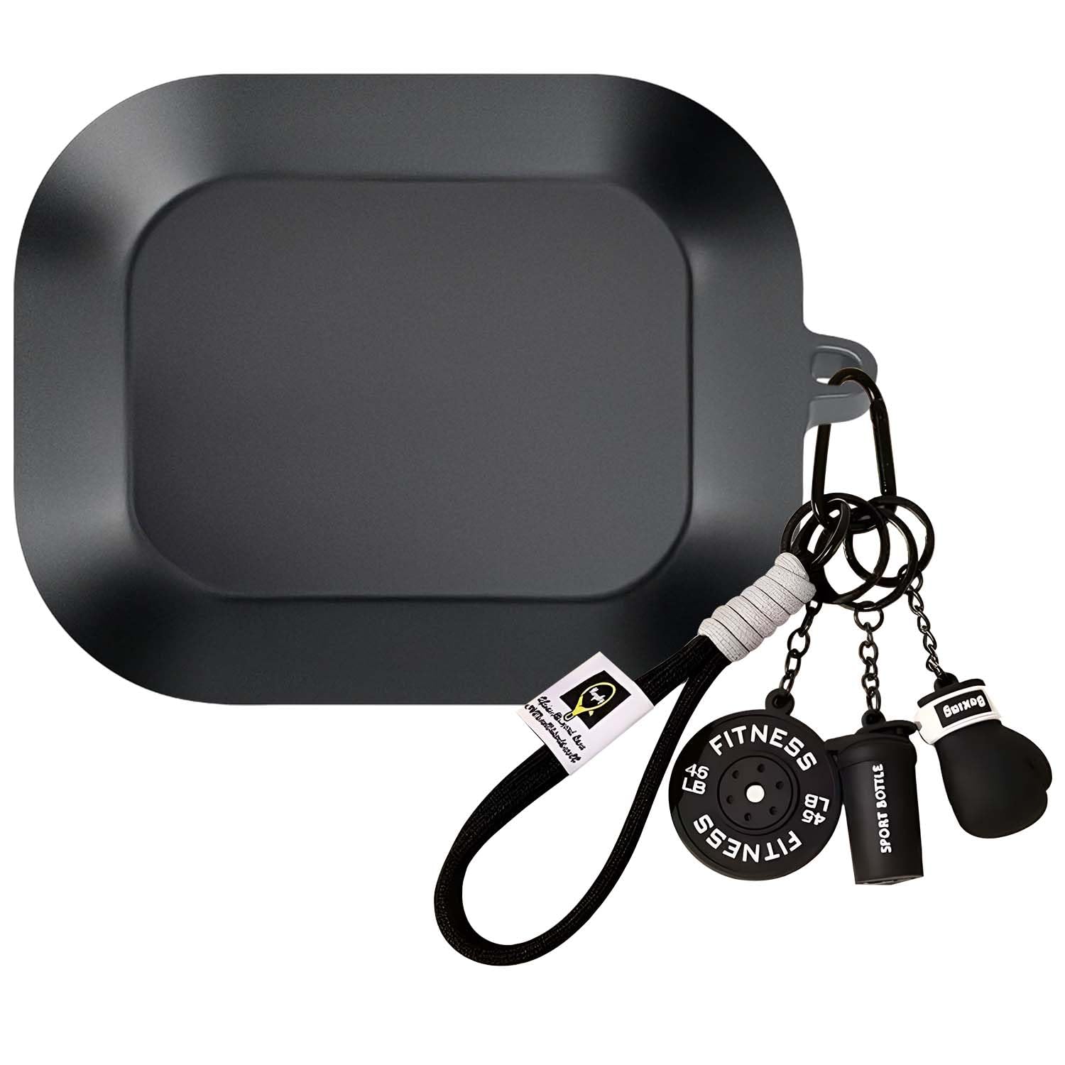 Soft Silicone Case Cover for Realme Buds Air 8 with Gym Boxing Keychain (Black)-image-26