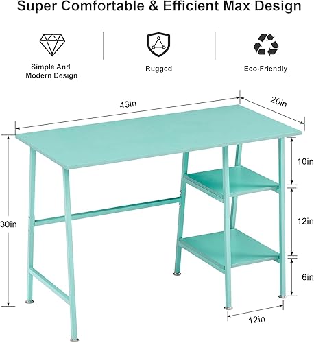 Miniatura 2 de VECELO Escritorio para computadora de 43 pulgadas, mesa de estudio, oficina, escritorio moderno con estantes, escritorio de madera para el