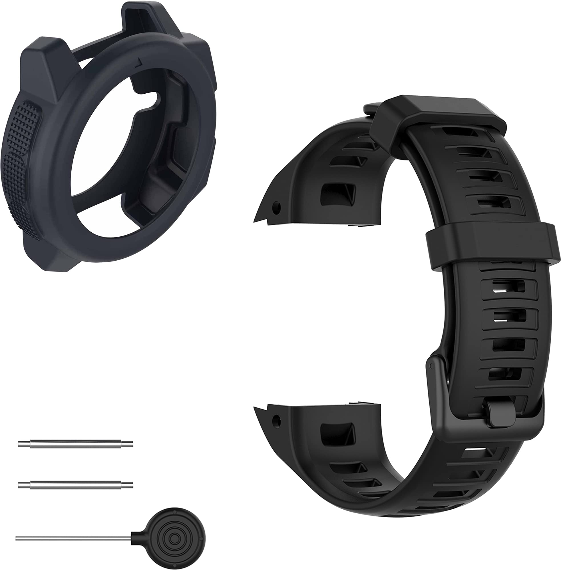 Pasek z etui kompatybilny z Garmin Instinct dla kobiet mężczyzn, klasyczny miękki silikonowy pasek do zegarka Garmin Instinct Tide / Tactical/Dual/Power Surf/Power/Esports Watch (czarny pasek +