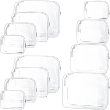 Saintrygo 12 Pack Clear Makeup Bag Portable 4 Sizes Diaper Bags White Travel Toiletry Pouchs Transparent PVC Waterproof Organizer Cosmetic Case with Zipper for Women Men Home Airport Bathroom