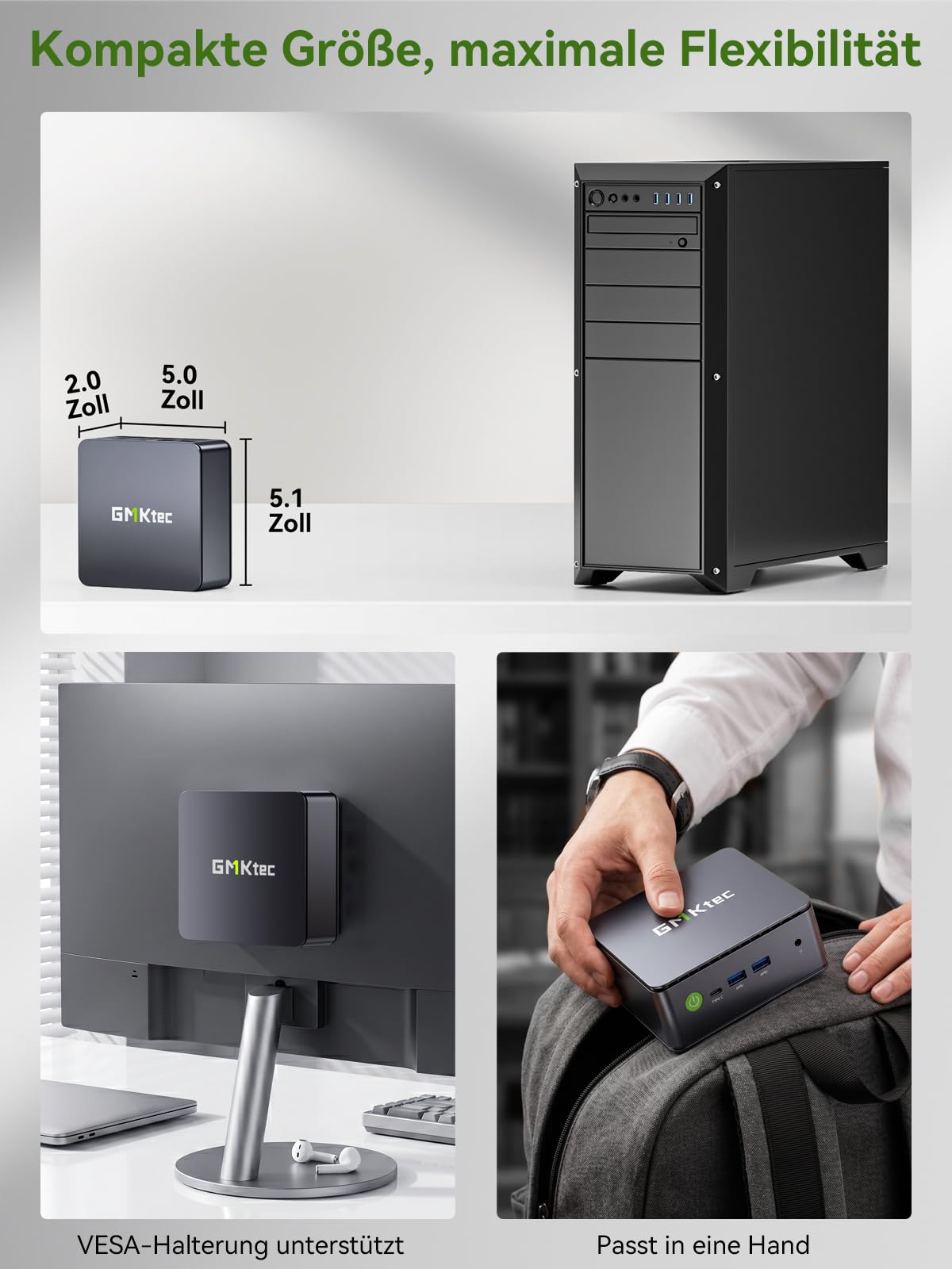 GMKtec G11 Mini PC AMD Ryzen Embedded R2514, 3-Jahre-Support 4C/8T bis 3,7 GHz (Beats 3500/N95/N150) 16G DDR4 512G PCIe 3.0 SSD, Dual 2.5G LAN/WiFi 6E/Triple 4K Display für Office/NAS/Soft-Router