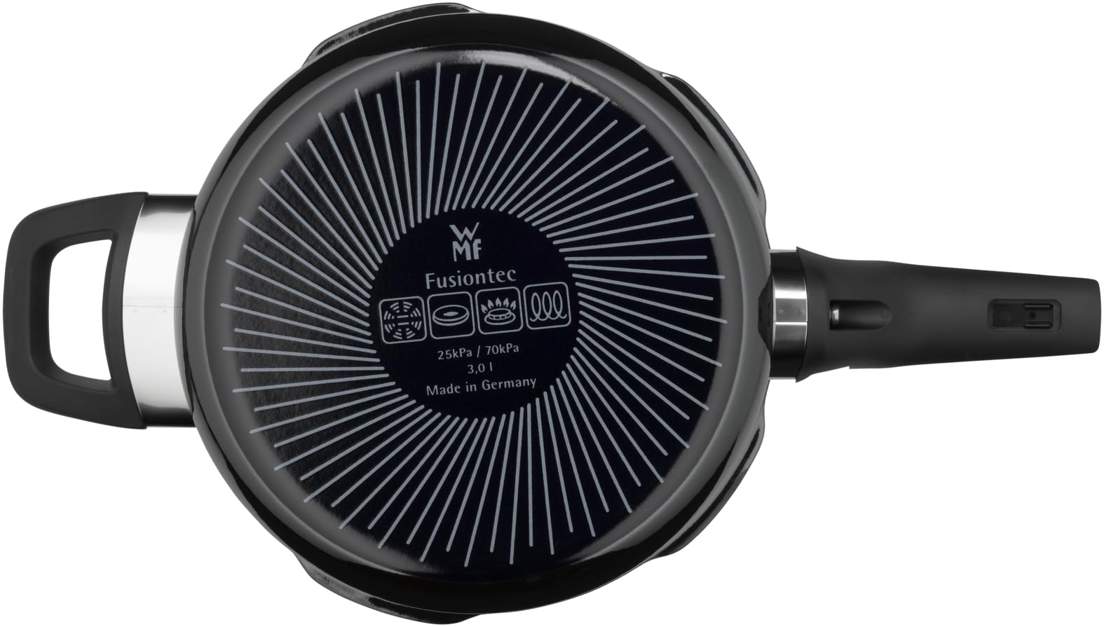 WMF Perfect Premium Fusiontec - Pentola a pressione a induzione, 3 l, in ceramica high-tech, 2 livelli di cottura, con manopola tutto in uno, colore: Nero