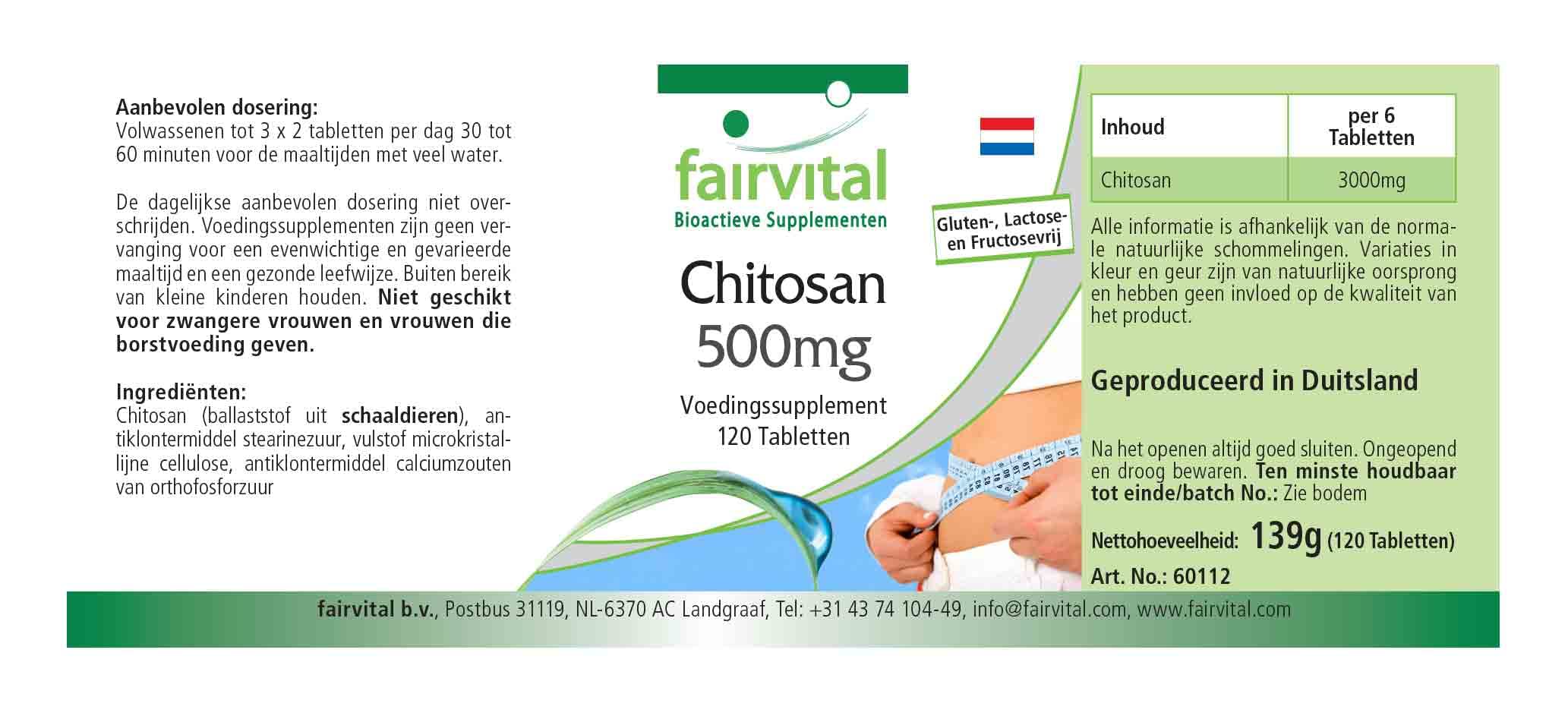 fairvital Chitosan 500mg, 120 comprimés, 3000mg par dose quotidienne, HAUTEMENT DOSÉ, facile à avaler, fibre alimentaire naturelle (Lot de 2)