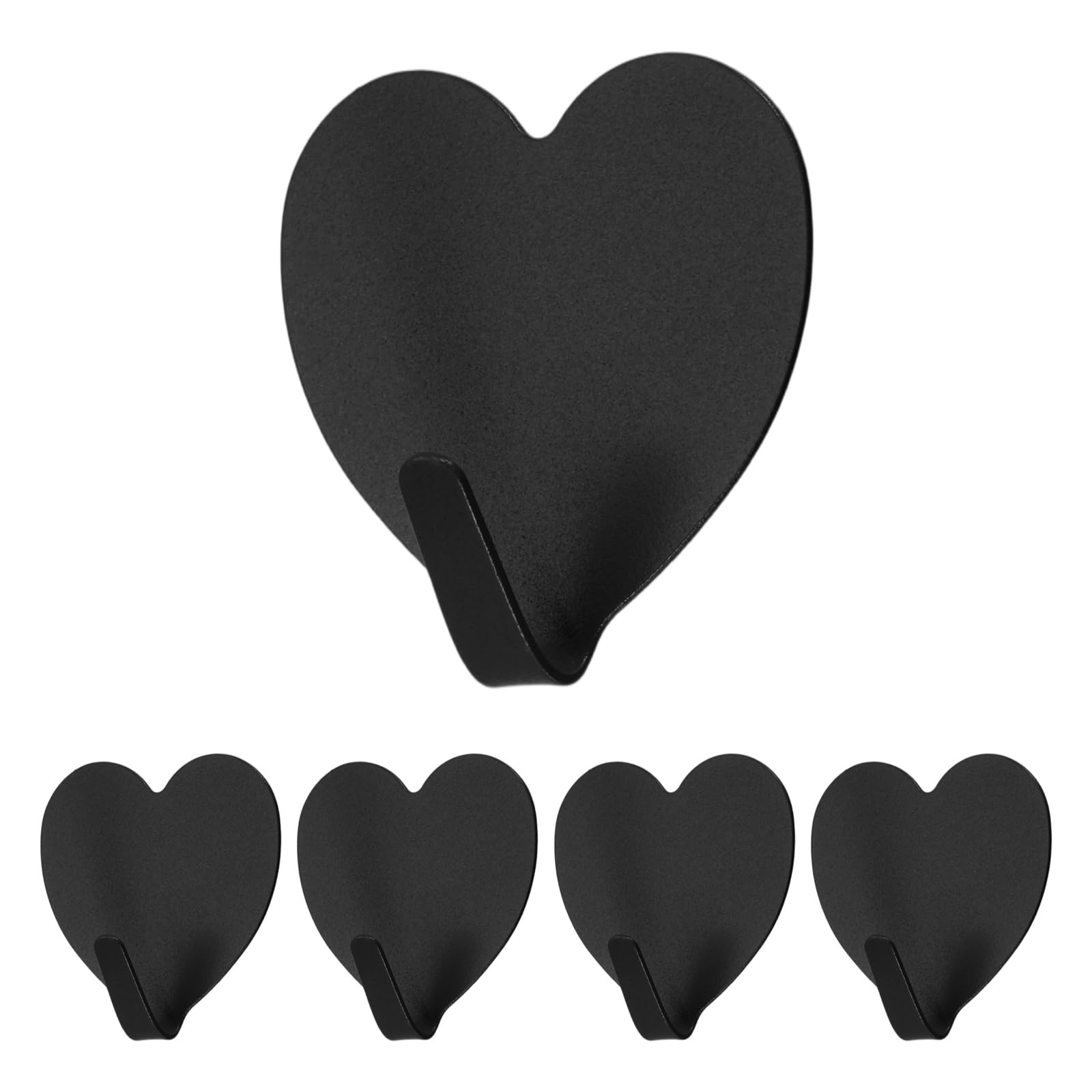 sourcing map 5Pcs Heart Shaped Decorative Wall Hooks, Metal Self Adhesive Towel Hook Heavy Duty Sticky Wall Hangers for Bathroom, Kitchen, Home and Office Hanging Keys, Coats, Black