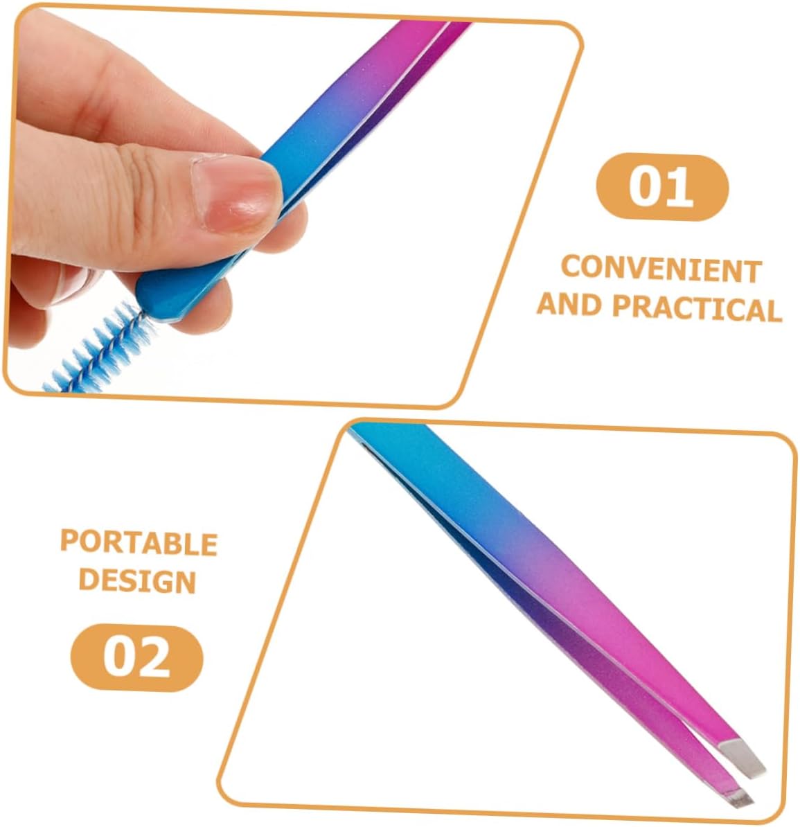 Stainless Steel Eyebrow Tweezers with Brush 2pcs for Home Use image 5