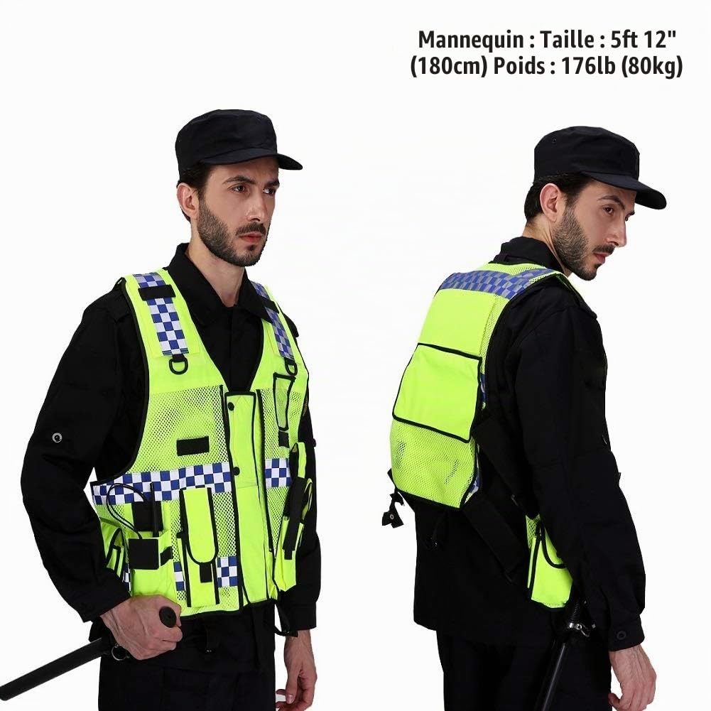 HYCOPROT Gilet De Sécurité Réfléchissant Engrener Haute Visibilité Premium Utilitaire Résistant de Construction de Police de la Circulation Tactique Réglable avec Multi Poches (Jaune)