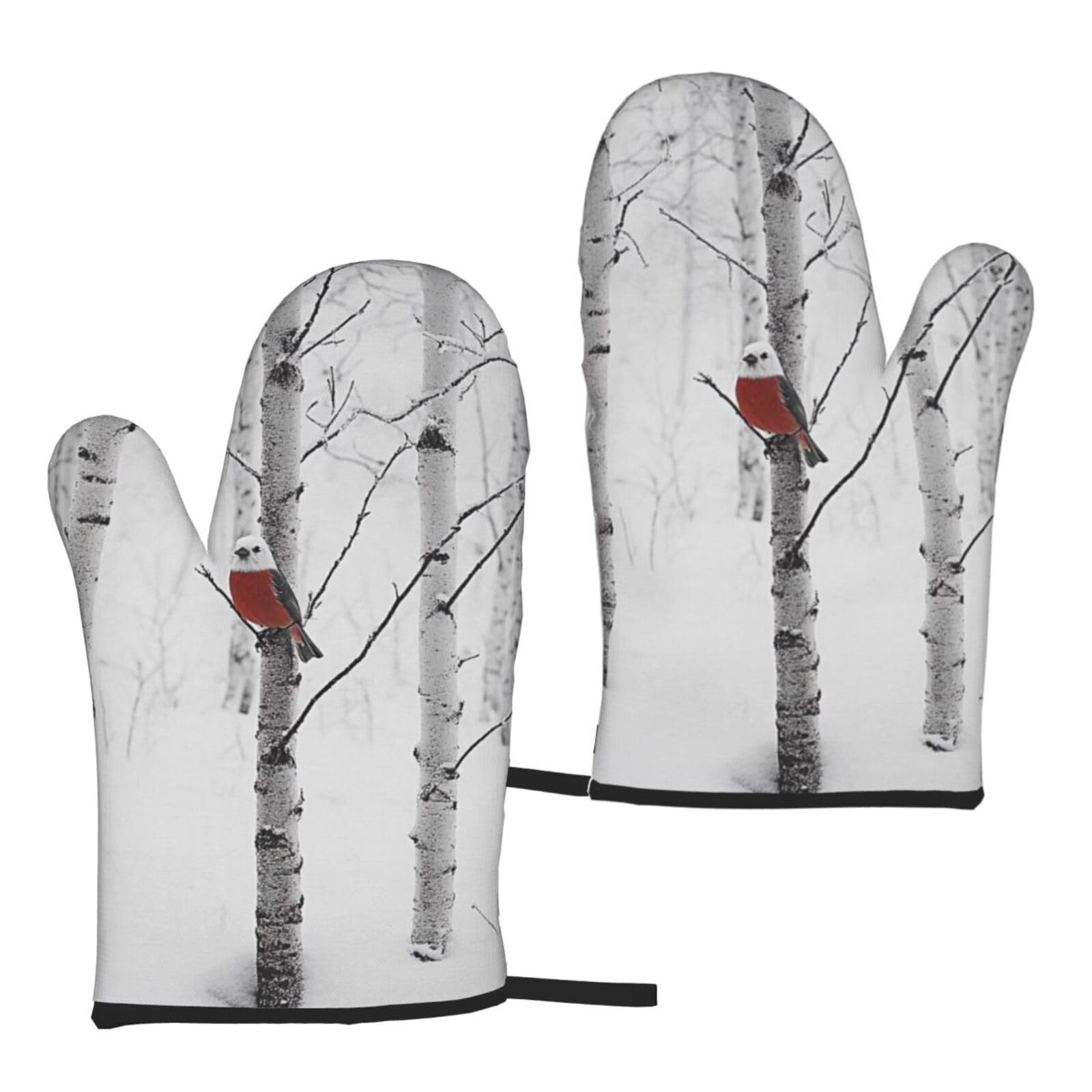 Birch Trees Printed Oven Mitts Sets 2 PCS Heat Resistant and Non-Slip Glove Potholder for Kitchen Cooking Baking Grilling