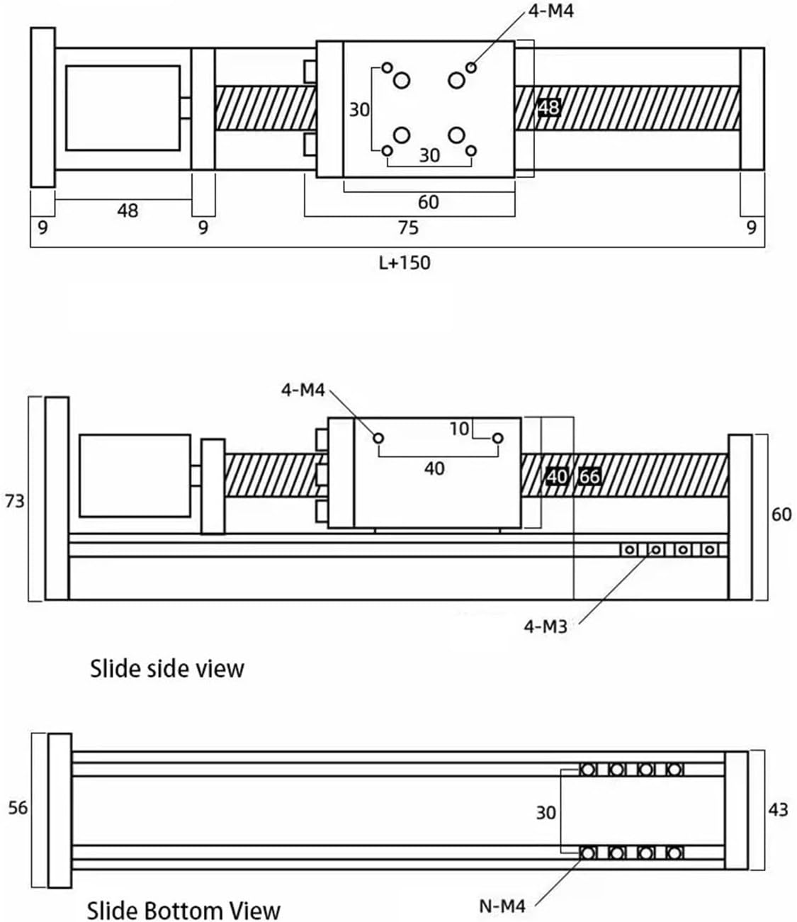 SFU1605 Ball Screw Linear Guide Shaft Actuator Module Slide Table Rail Motion with 57 Stepper Motor Nema23(100mm Stroke)
