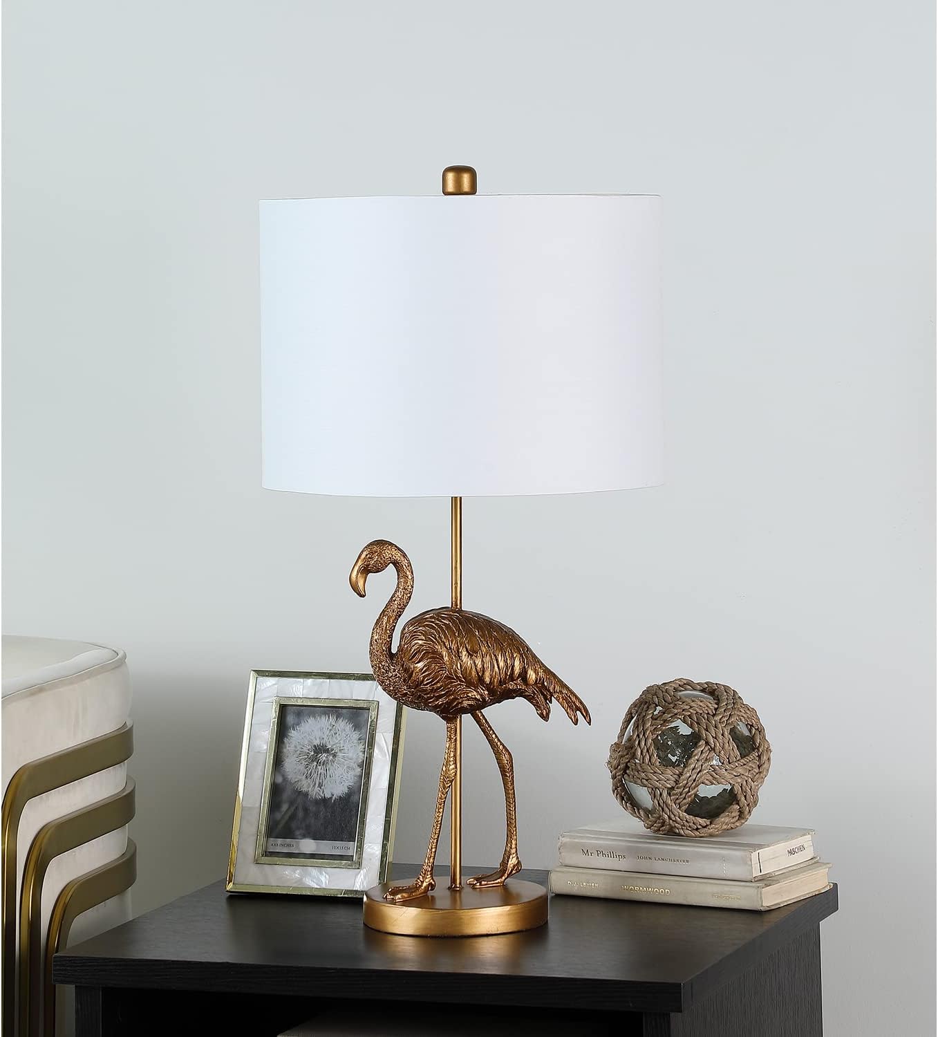 ORE International Flamingo Table Lamp - 26" Gold Resin Figural Lamp with White Shade - Matte Finish Accent Lamp