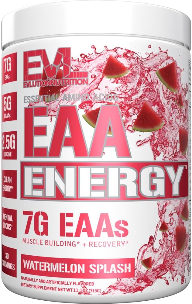EAAs Amino Acids Powder - Energizing EAA Essential Amino Acids Pre & Post Workout Powder for Muscle Building Energy and Recovery Support with 7g per Serving Plus 5g BCAAs (Watermelon, 30 Servings)