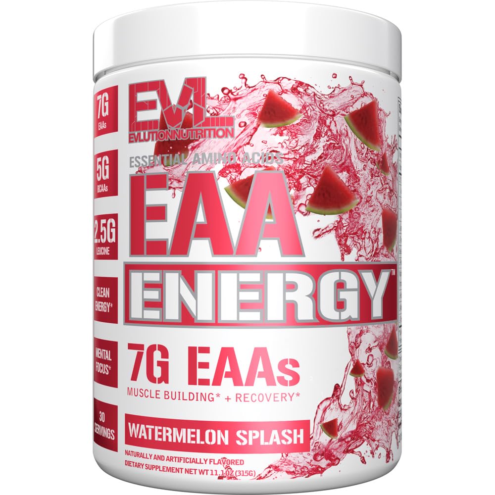 Nutrition EAA Energy - Pre & Post Workout Powder - Muscle Building & Recovery Supplement - 7g Essential Amino Acids + 5g BCAAs - Clean Energy - With Caffeine - 30 Servings - Watermelon Splash