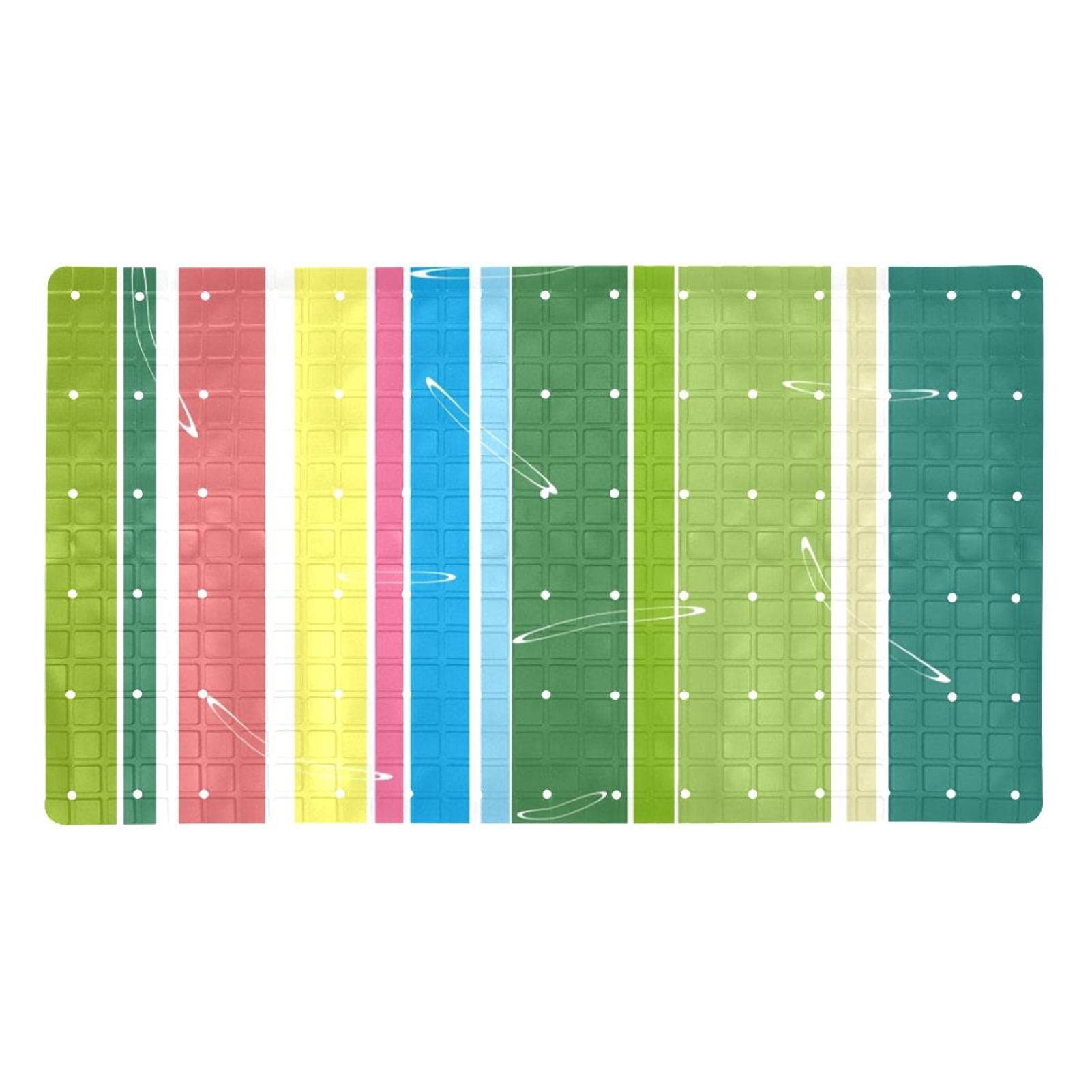 Tapis de salle de bain à ventouses et rayures colorées pour douche et baignoire