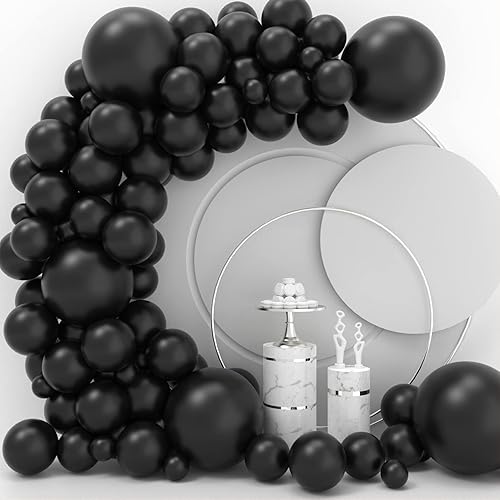 JOYYPOP Juego de 110 globos negros de diferentes tamaños, 5, 10, 12, 18 pulgadas, globos negros para decoraciones de fiesta de graduación de