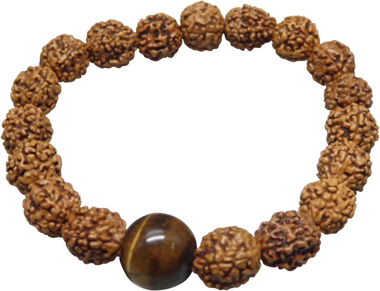 ๏ปฟARIHANT GEMS AND JEWELS 5 Mukhi Rudraksha Bracelet With Evil's Eye Indonesia Rudraksha Certified Brown Round Beads Five Faced Astrological Stretchable 8 Inch Nazar Suraksha Kawach for Meditation/Yoga